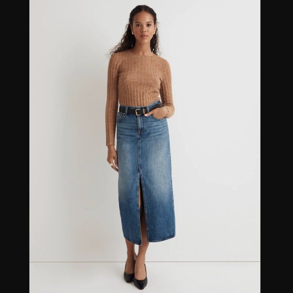 Madewell Denim Mid-Rise Maxi Skirt in Pratt Wash Retro 90's Inspired Size 32 - Picture 2 of 16